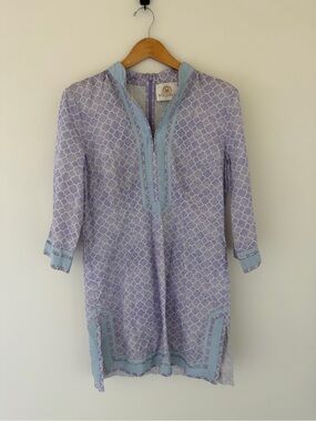 NICOBLU Lavender Geometric Tunic with Light Blue Trim
